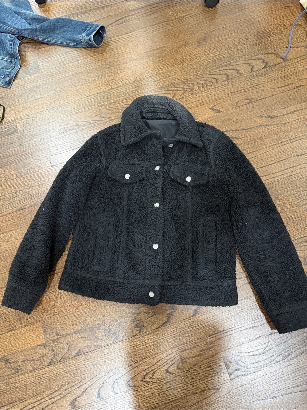 GAP Black Sherpa Button-Front Jacket - Women's